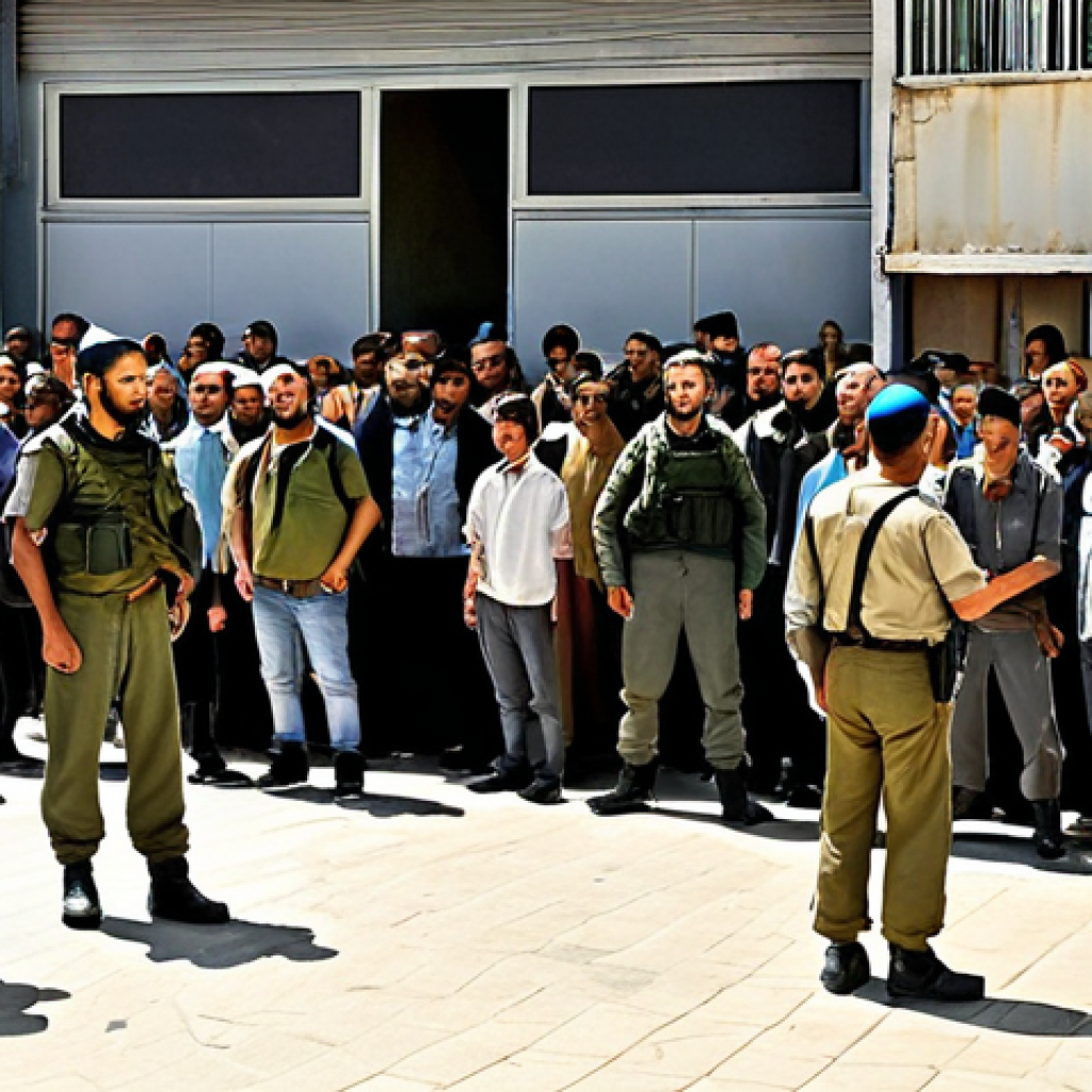 **Image Prompt 1: The Qalandia Checkpoint Experience**
    A realistic, slightly tense scene at a border checkpoint, specifically referencing Qalandia. Show a long queue of diverse people, some holding passports or documents. Uniformed personnel (Israeli soldiers) are visible in the background, observing the crowd. The lighting should be bright, daytime. Emphasize a sense of quiet observation and the "ritual" of waiting. No aggressive postures, rather a depiction of calm, focused travelers amidst a regulated environment.