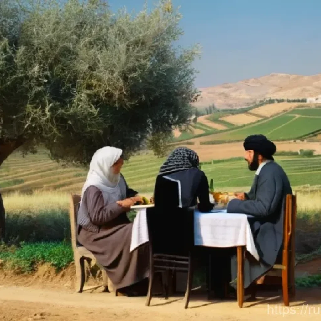 팔레스타인과 이스라엘 분쟁 원인 - **Prompt:** "A historical scene from early 20th century Palestine. Two families, one Jewish and one ...