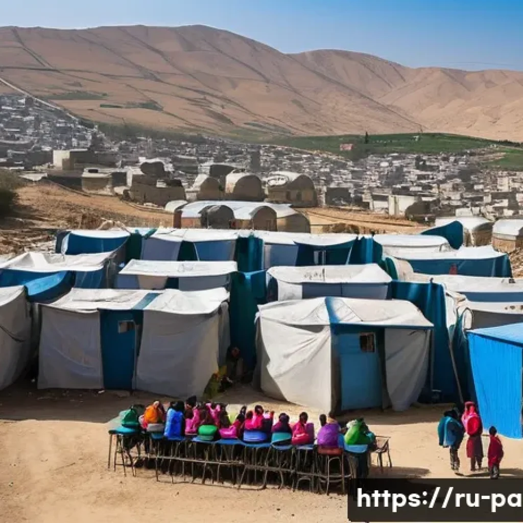 팔레스타인 난민 문제의 배경 - A detailed scene of a Palestinian refugee camp in the Middle East during the early 21st century, sho...